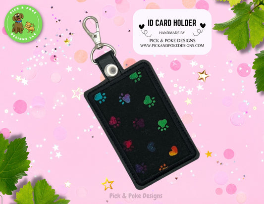 ID Badge Card Holder with Swivel Clip | Paw Print Design | Vertical Style Protector Case | Made to Order