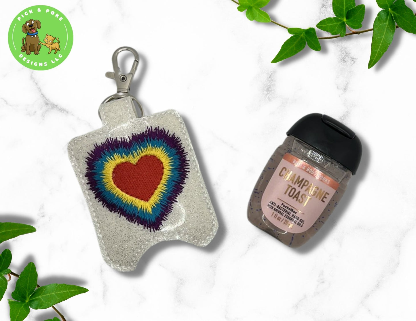 Tie-Dye Heart Sanitizer Holder Key Chain | Embroidered on Vinyl | Made to Order