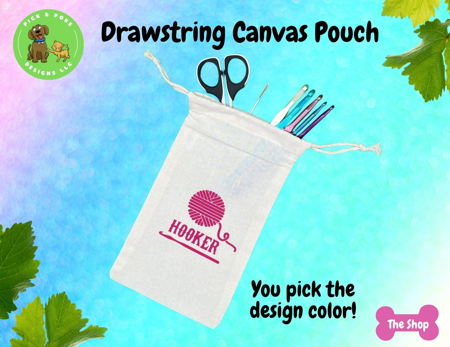 Crochet Hooker Drawstring Canvas Pouch (Custom Made) | Store crochet supplies or use as a gift bag for friends and family who craft!