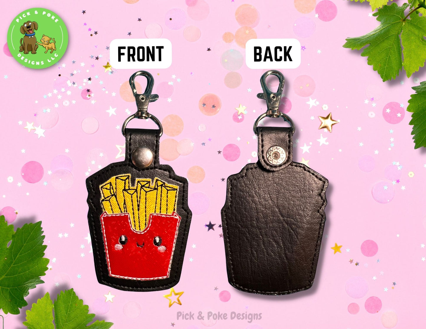 Cute French Fries Snap Tab Keychain (Custom Made with Vegan Leather)