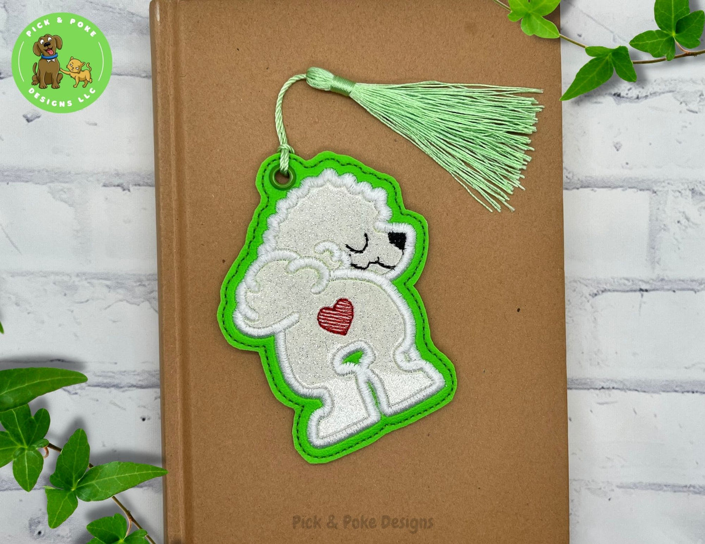 Bichon Frise Dog Butt Bookmark with Tassel | Glitter Dog Design | Embroidered