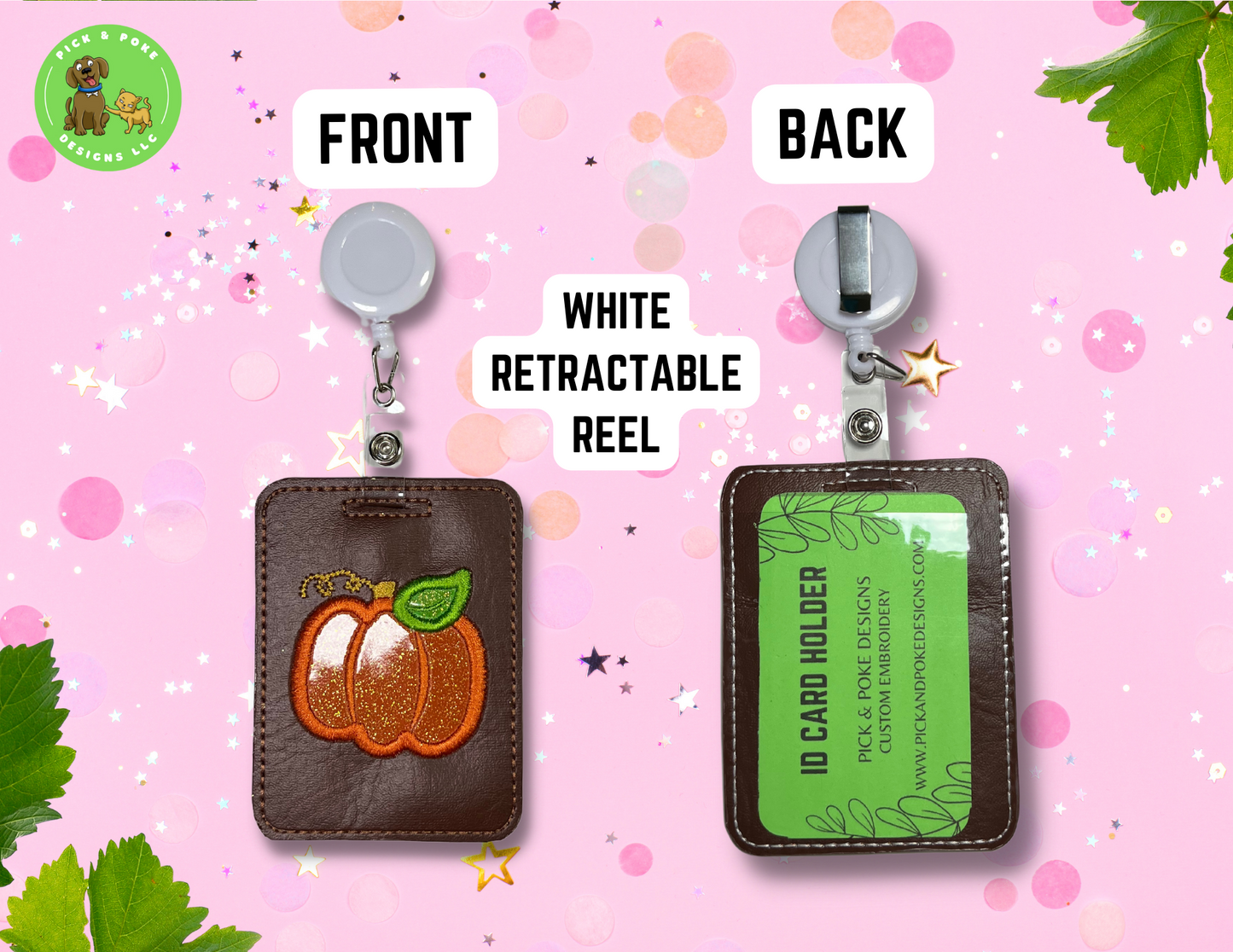 Pumpkin Card Badge Holder with Reel or Clip | Brown Vinyl