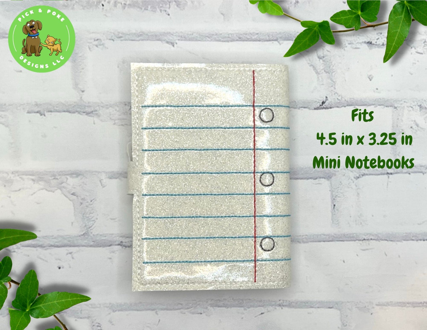 Mini Composition Notebook Cover with Metal Snap / Paper and Pencil Design / Includes 1 Mini Composition Book (Custom Made)