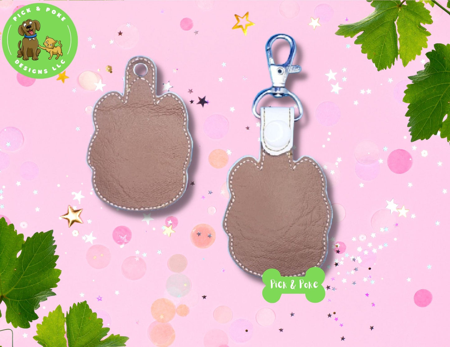 In the Hoop Embroidery Project Kawaii Unicorn Snap Tab and Eyelet Key Fob Set