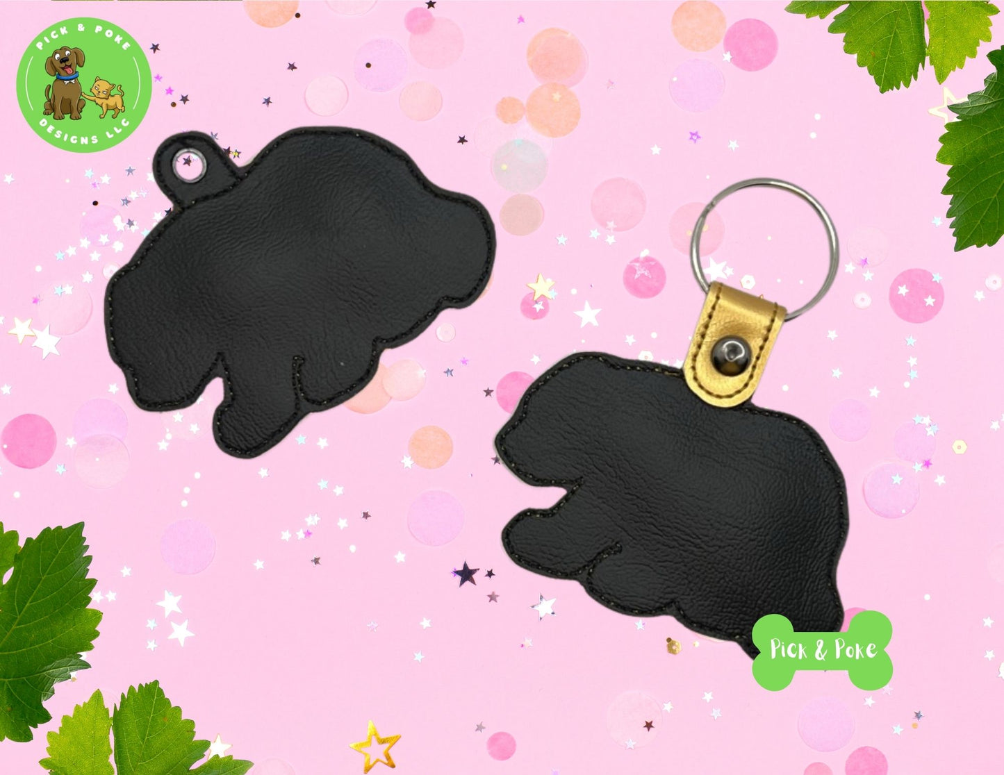 In the Hoop Embroidery Project Geometric Bear Snap Tab and Eyelet Key Fob ITH Design (Digital Download)