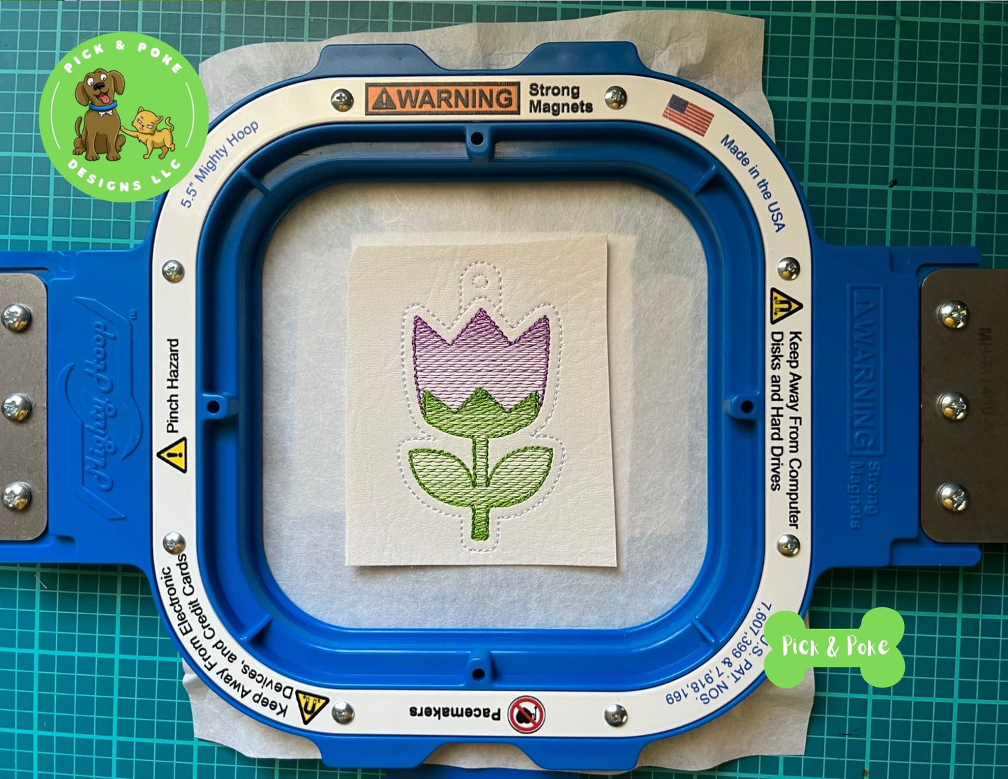 In the Hoop Embroidery Project Sketch Tulip Flower Snap Tab and Eyelet Set (Digital Download)