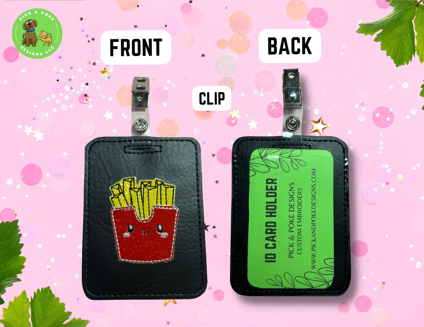 French Fries ID Card Badge Holder with Reel or Clip