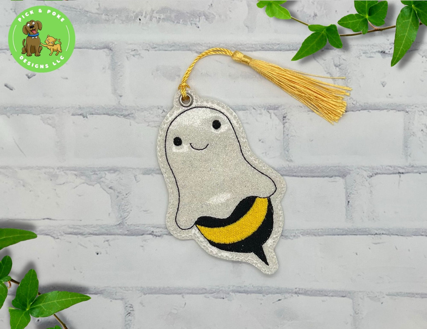 Bee Vinyl Bookmark with Tassel | Boo-Bee Design | Embroidered | Made to Order