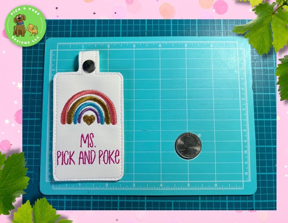 Personalized Solid Boho Rainbow Card Badge Holder with Lobster Clasp | Vinyl Faux Leather | Vertical Protector Case