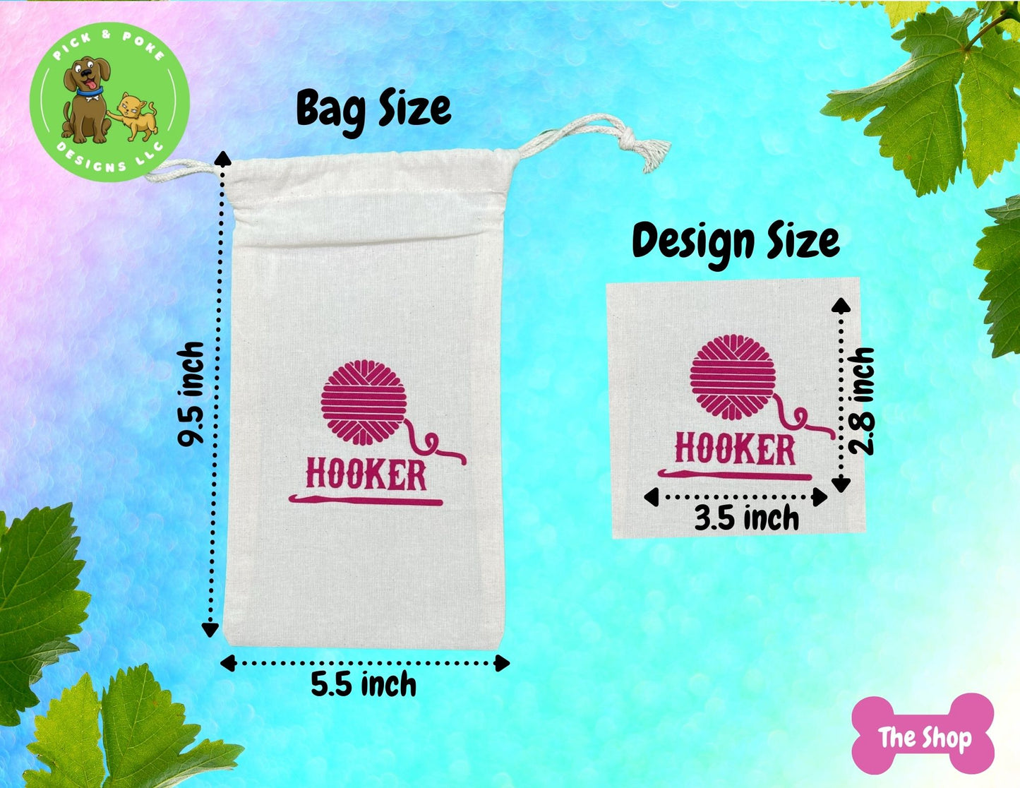 Crochet Hooker Drawstring Canvas Pouch (Custom Made) | Store crochet supplies or use as a gift bag for friends and family who craft!