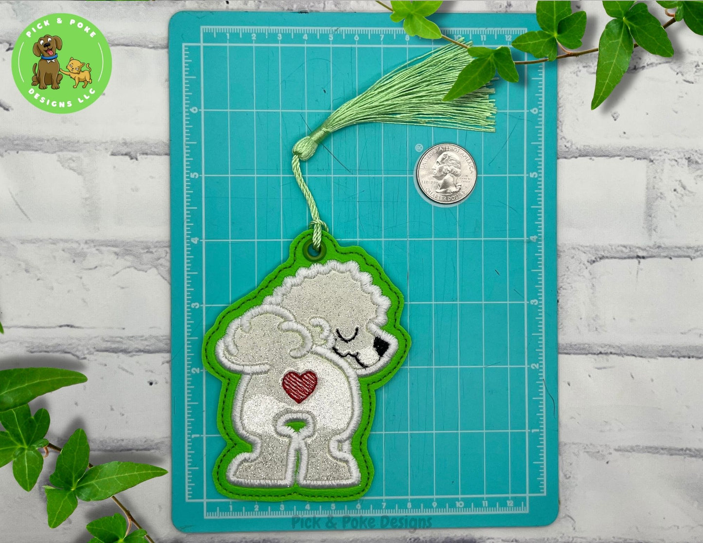 Bichon Frise Dog Butt Bookmark with Tassel | Glitter Dog Design | Embroidered