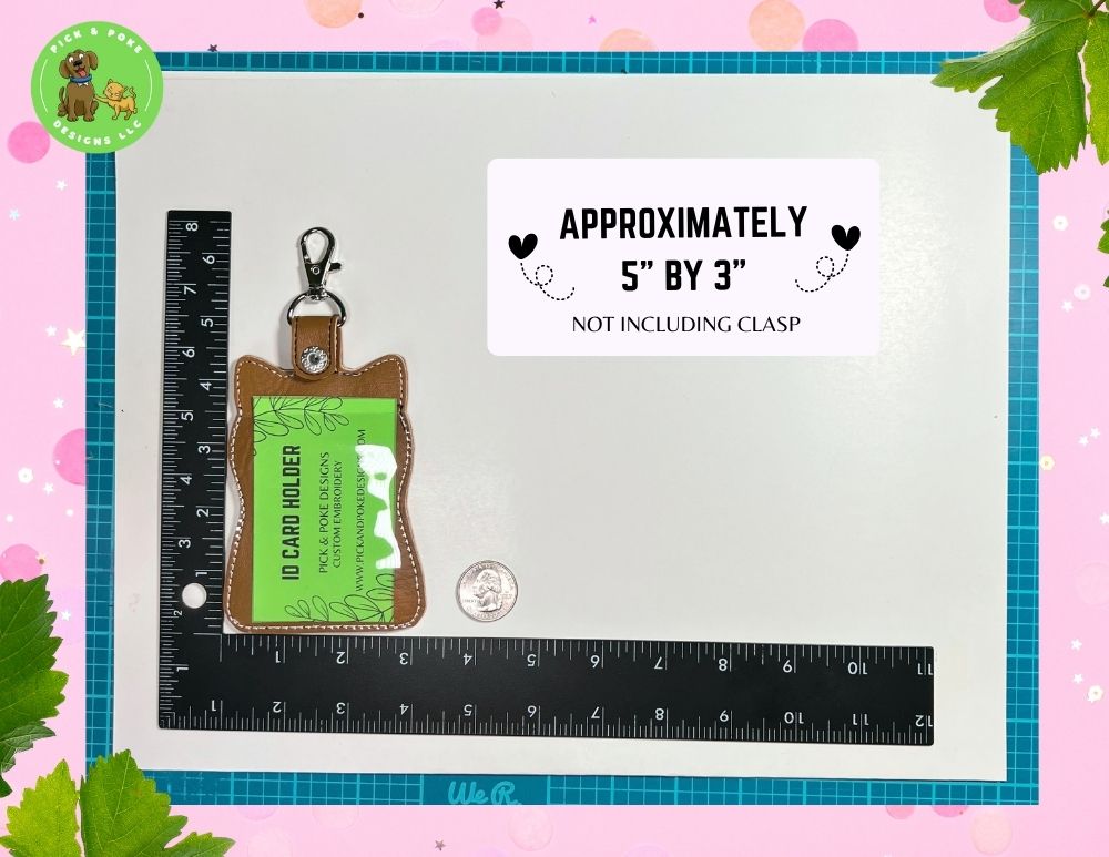 Brown Cat ID Card Badge Holder with Lobster Clasp (No Personalization) | Vinyl Faux Leather | Vertical Protector Case