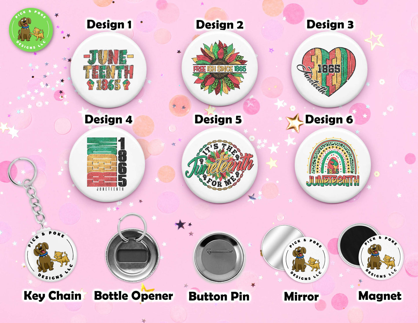 Juneteenth 1865 Freedom | Pinback Button, Key Chain, Magnet, Bottle Opener, or Mirror | 2.25-inch Size | Made to Order