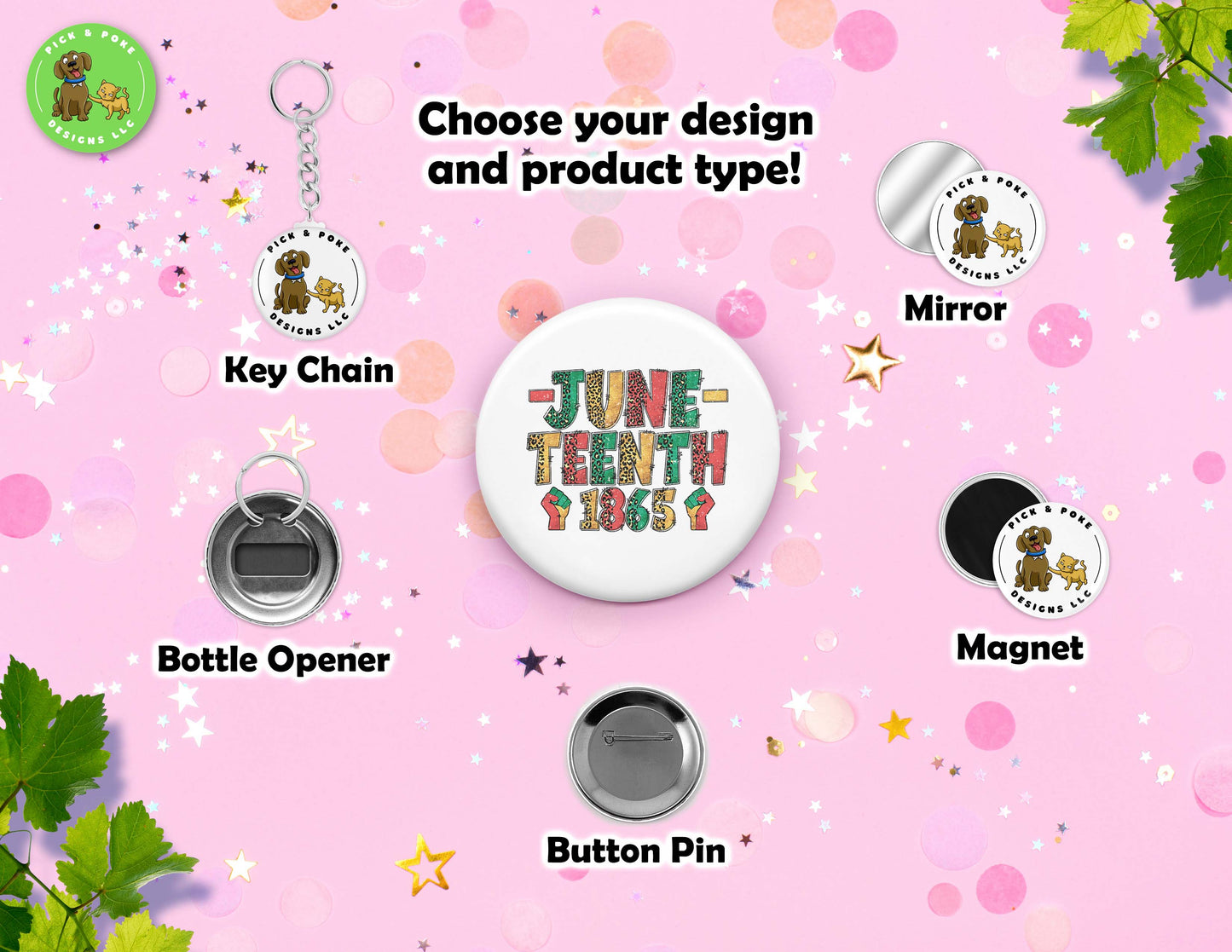 Juneteenth 1865 Freedom | Pinback Button, Key Chain, Magnet, Bottle Opener, or Mirror | 2.25-inch Size | Made to Order