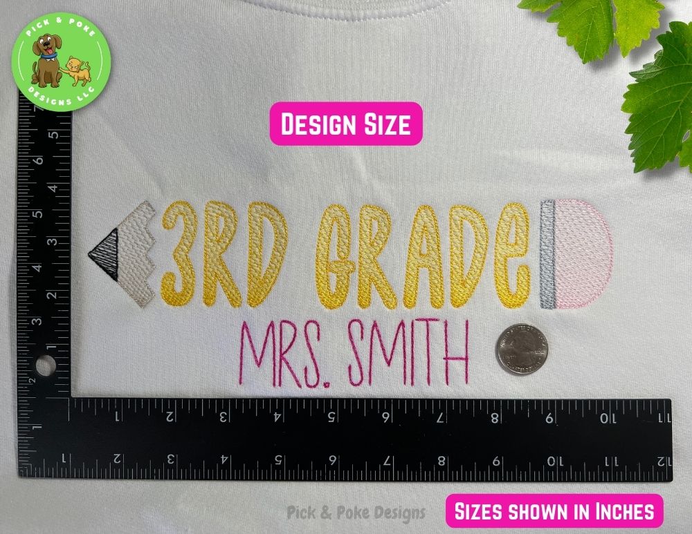 Embroidered Pencil Teacher White Crewneck Sweatshirt Personalized with Your Name or School Name