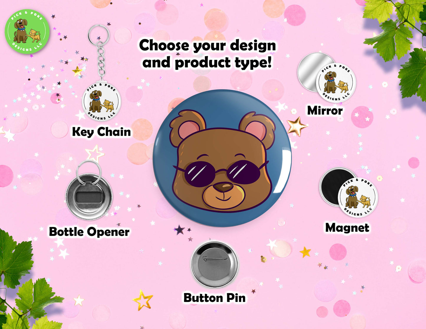 Cute Animals Wearing Sunglasses | Pinback Button, Keychain, Magnet, Bottle Opener, or Mirror | 2.25-inch Size