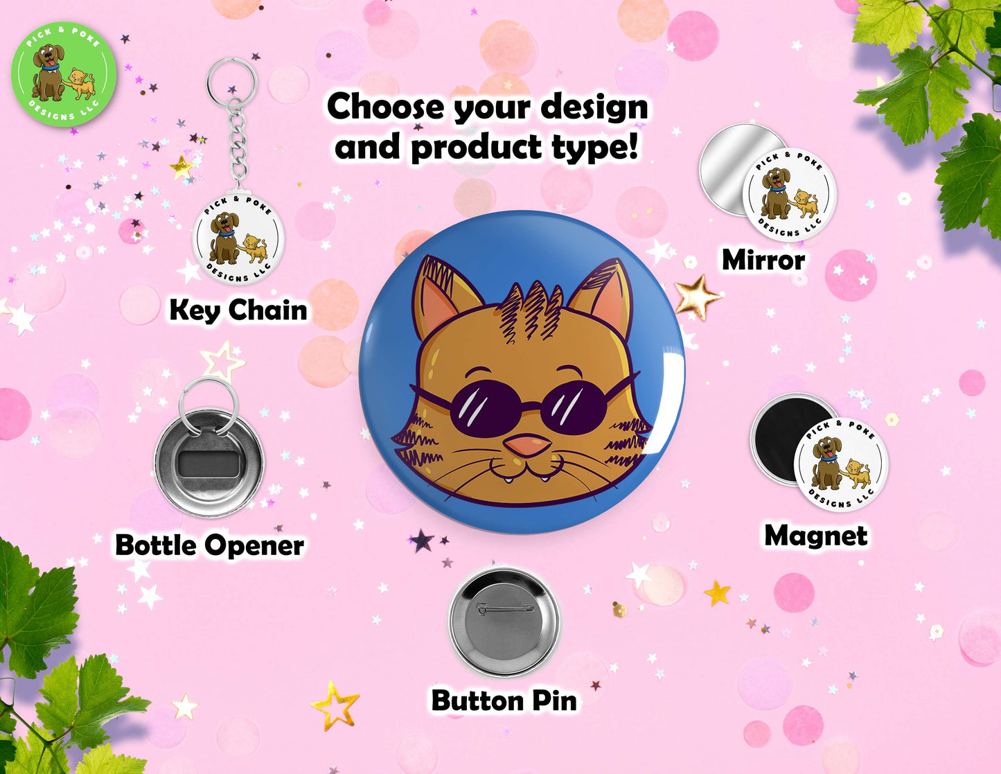 Cute Animals Wearing Sunglasses | Pinback Button, Keychain, Magnet, Bottle Opener, or Mirror | 2.25-inch Size