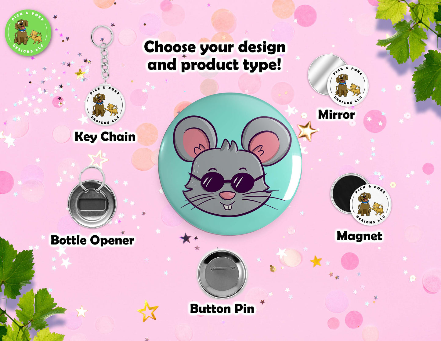 Cute Animals Wearing Sunglasses | Pinback Button, Keychain, Magnet, Bottle Opener, or Mirror | 2.25-inch Size