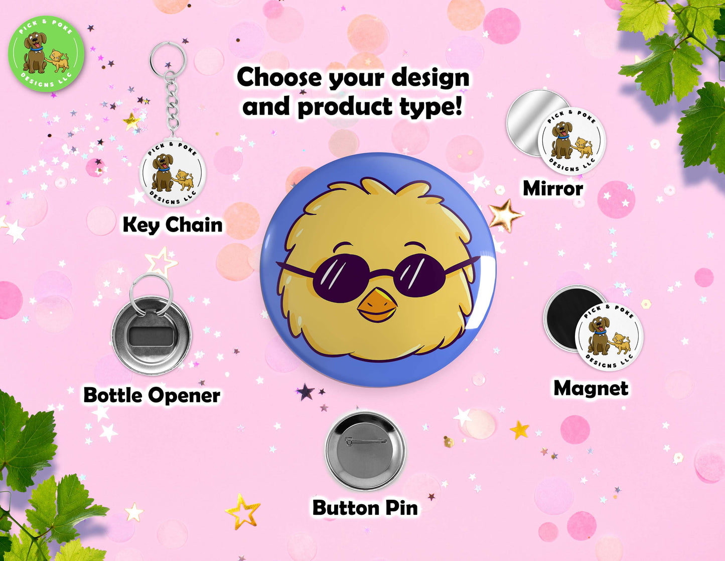 Cute Animals Wearing Sunglasses | Pinback Button, Keychain, Magnet, Bottle Opener, or Mirror | 2.25-inch Size