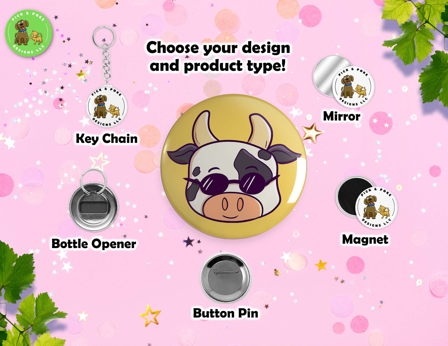Cute Animals Wearing Sunglasses | Pinback Button, Keychain, Magnet, Bottle Opener, or Mirror | 2.25-inch Size