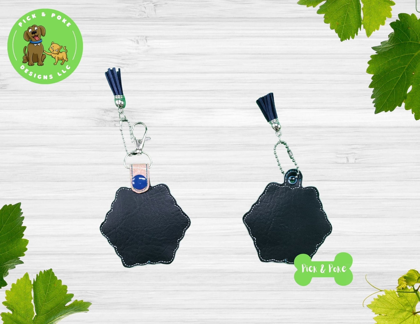 In the Hoop Embroidery Project / Swirl Applique Frame Snap Tab and Eyelet Key Fob / Digital File / Instant Download / Set / ITH DesignPick and Poke Designs