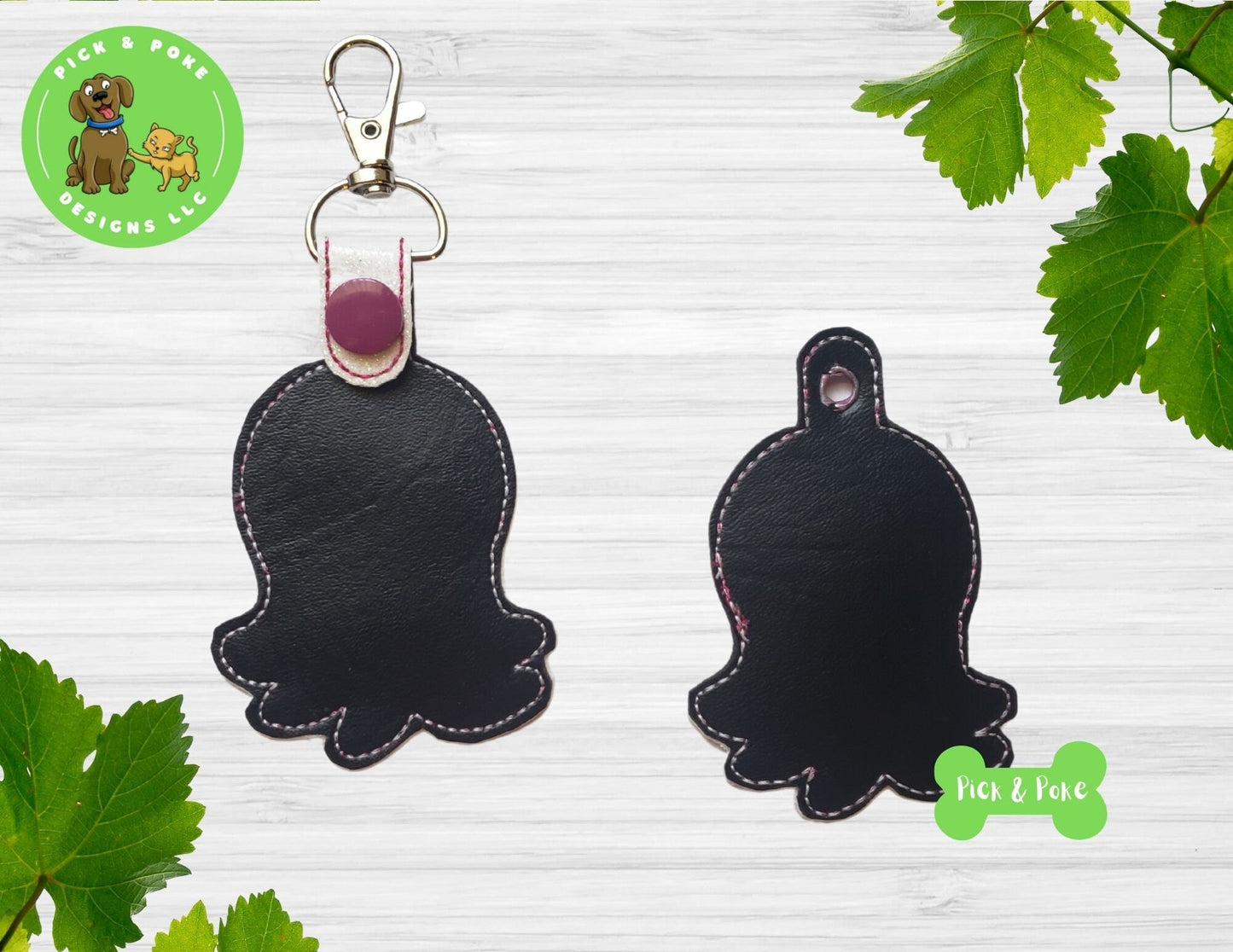 In the Hoop Embroidery Project / Cute Kawaii Octopus Snap Tab and Eyelet Key Fob / Gift Tag / Digital File / Instant DOWNLOAD / SetPick and Poke Designs