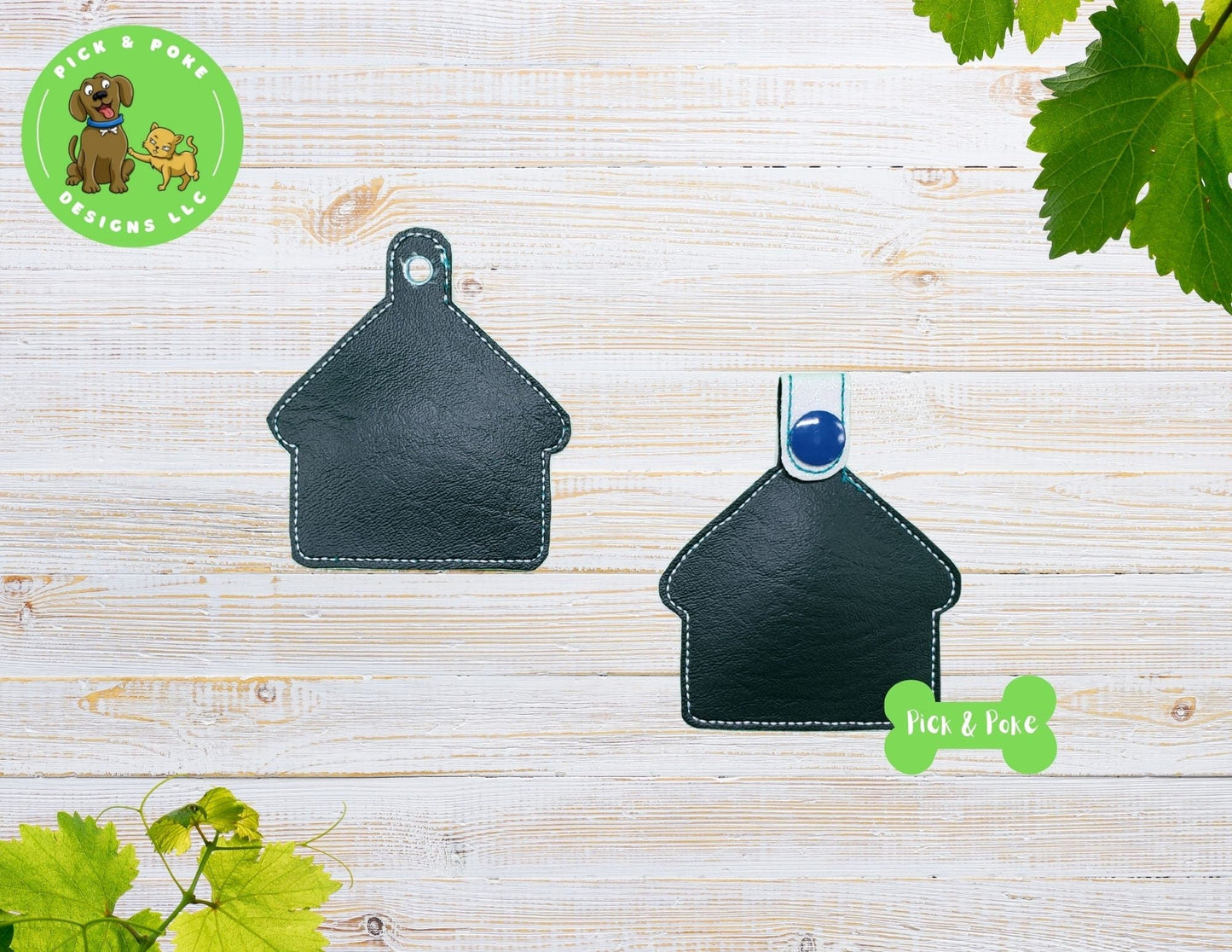 In the Hoop Embroidery Project / Dog House Monogram Frame Snap Tab and Eyelet Key Fob / Gift Tag / Digital File / Instant DOWNLOAD / SetPick and Poke Designs