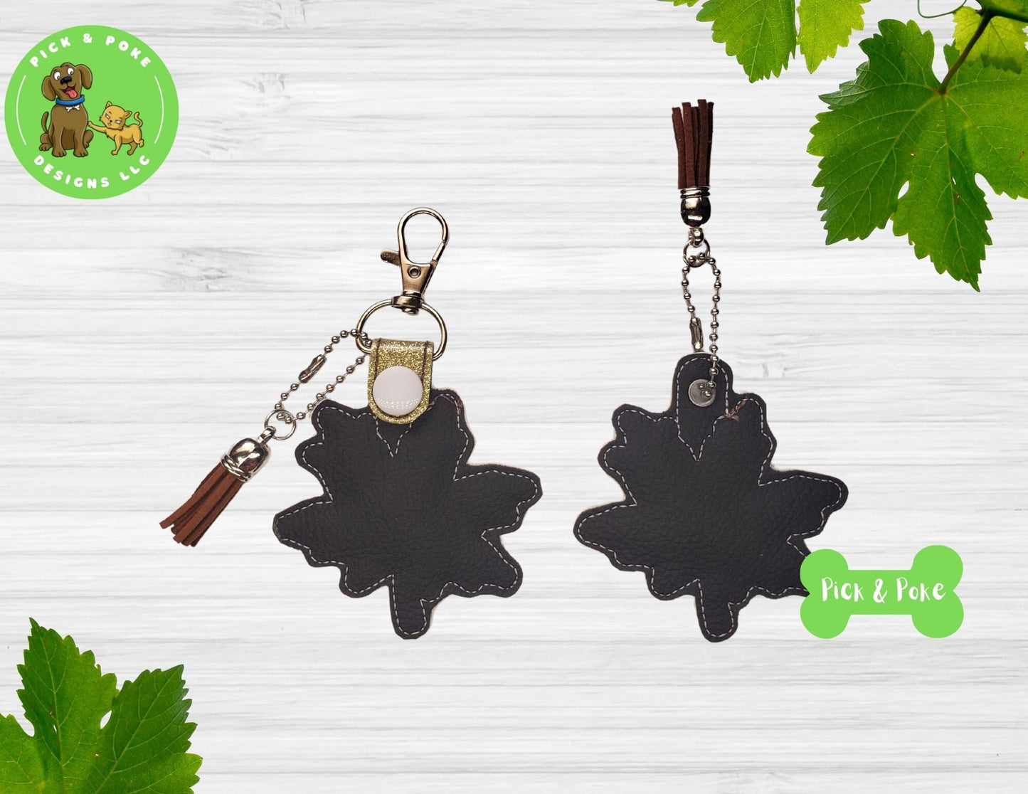 In the Hoop Embroidery Project / Maple Leaf Snap Tab and Eyelet Key Fob / Sketch Fill / Digital File / Instant Download / Set