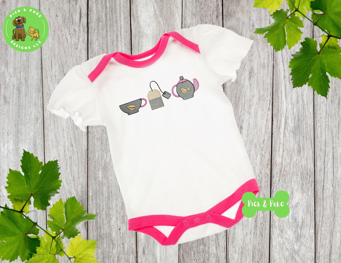 In the Hoop Embroidery Project / Tea Pot Set with Cup, Tea Bag, and Kettle / Sketch Fill / File / Instant Download / Digital File / 3 Sizes