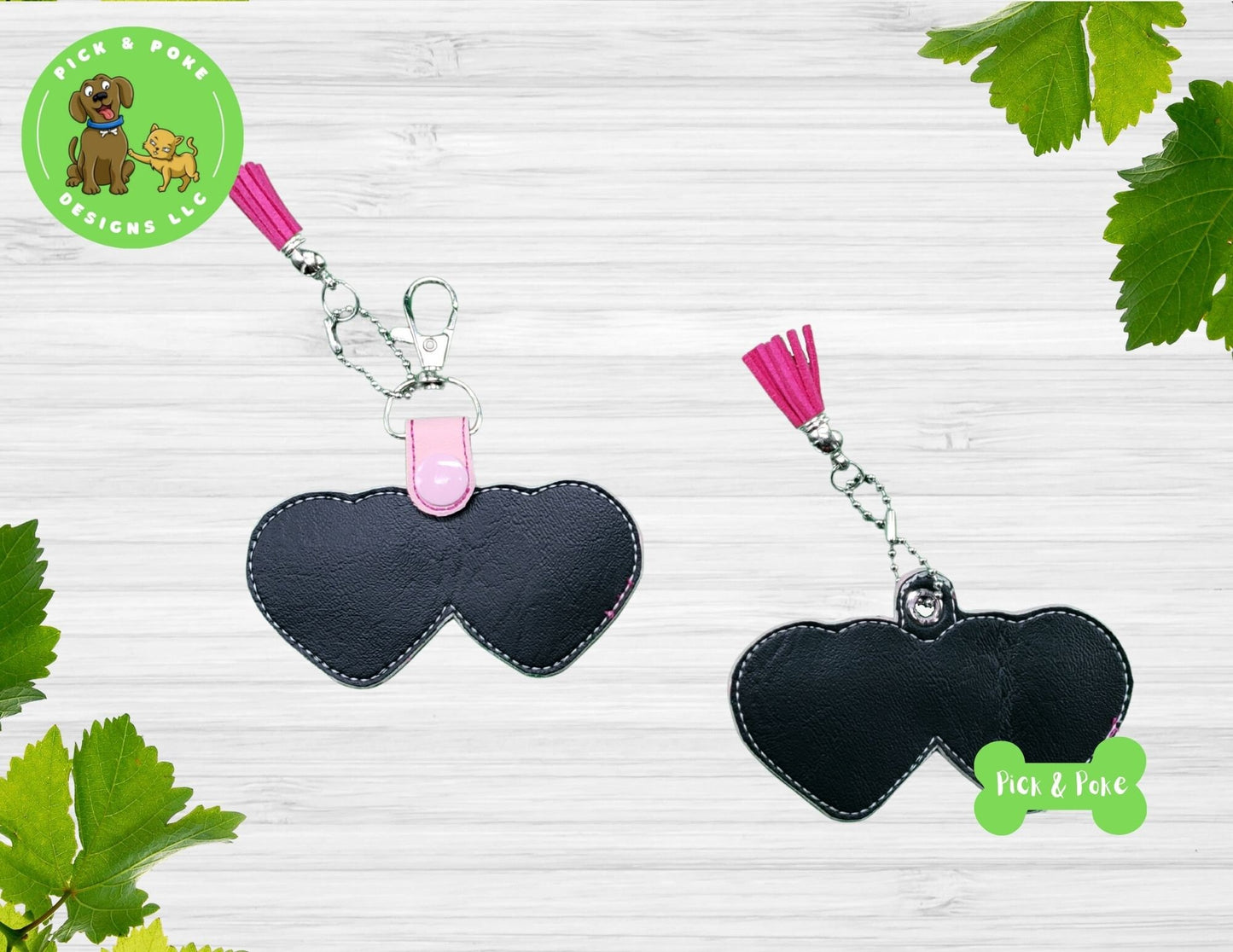 In the Hoop Embroidery Project / Heart Sunglasses Applique Snap Tab and Eyelet Key Fob / Digital File / Instant Download / Set / ITH Design