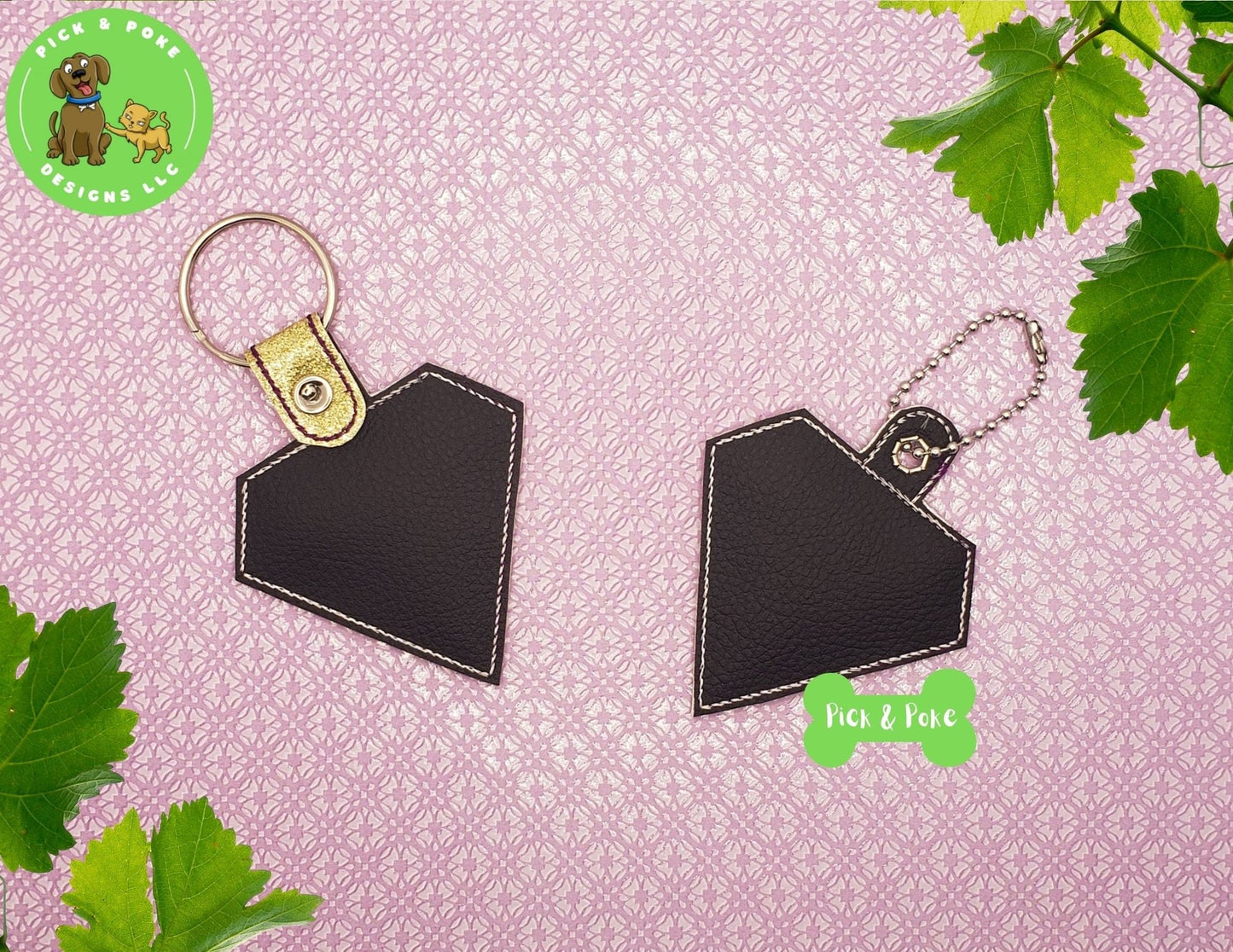 In the Hoop Embroidery Project Applique Diamond Snap Tab and Eyelet Key Fob / Gift Tag / Digital File / Instant DOWNLOAD / ITHPick and Poke Designs