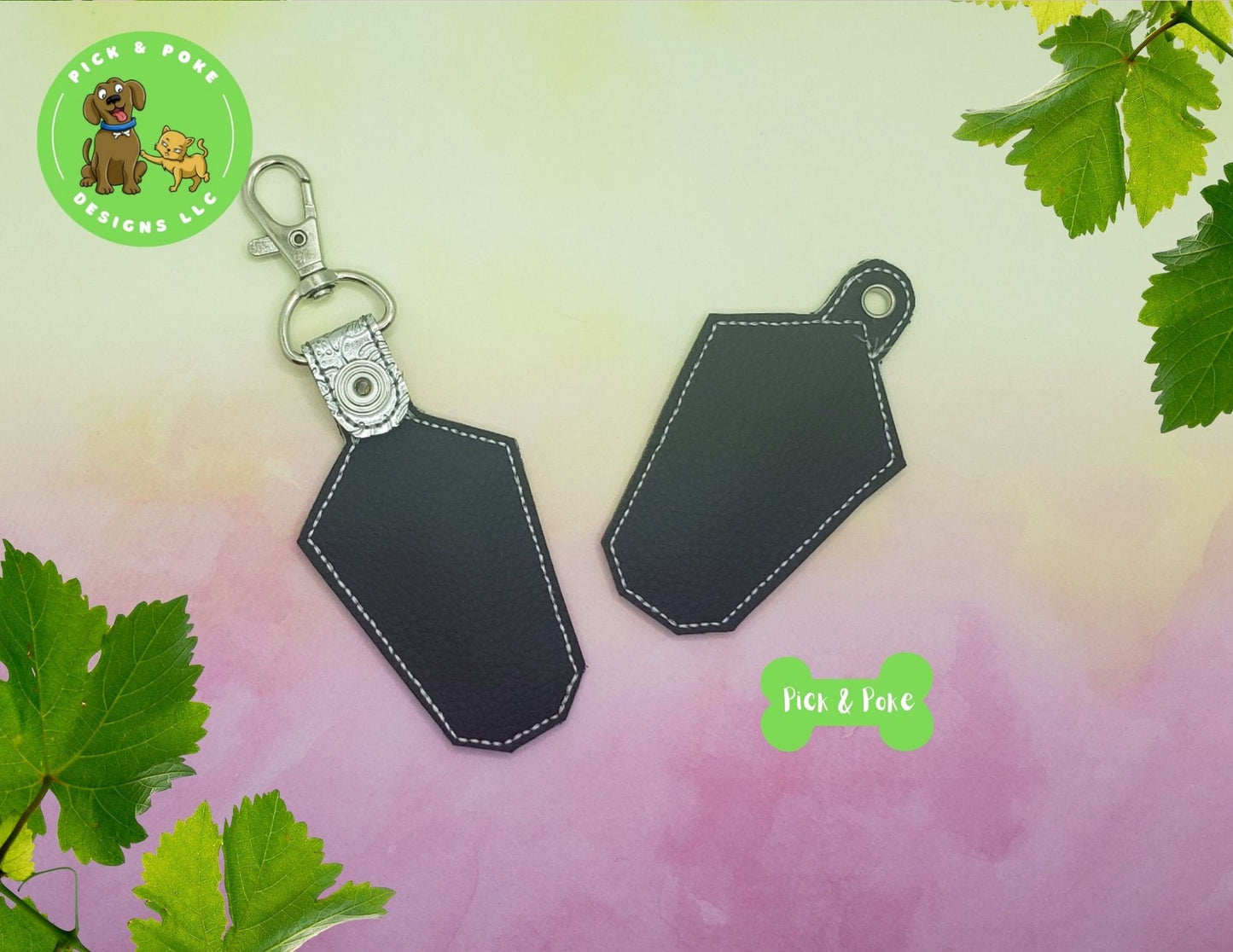 In the Hoop Embroidery Project Cute Applique Crystal Gem Snap Tab and Eyelet Key Fob / Gift Tag / Digital File / Instant DOWNLOAD / ITHPick and Poke Designs