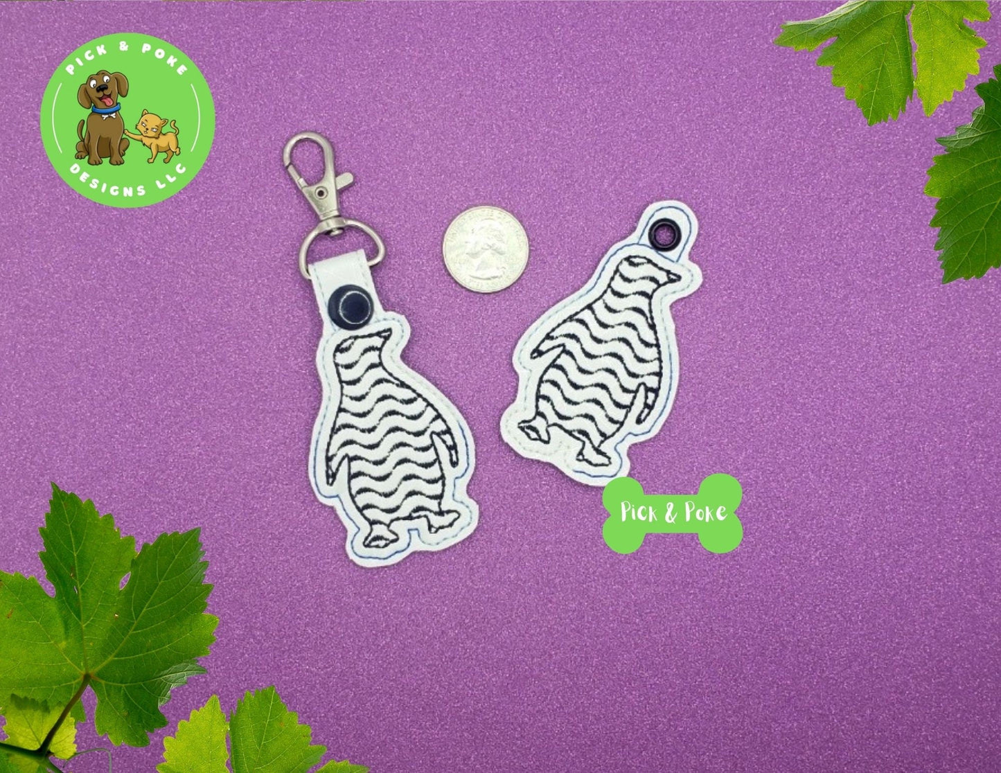 In the Hoop Embroidery Project Penguin Wave Fill Key Fob Snap Tab and Eyelet Key Fob / Gift Tag / Digital File / Instant DOWNLOAD / ITHPick and Poke Designs