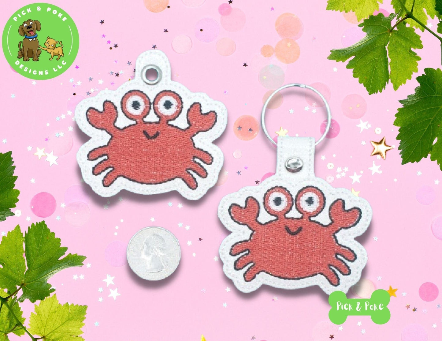 In the Hoop Embroidery Project Crab Filled Ocean Design / Snap Tab and Eyelet Key Fob / Gift Tag / Digital File / Instant DOWNLOAD / ITHPick and Poke Designs