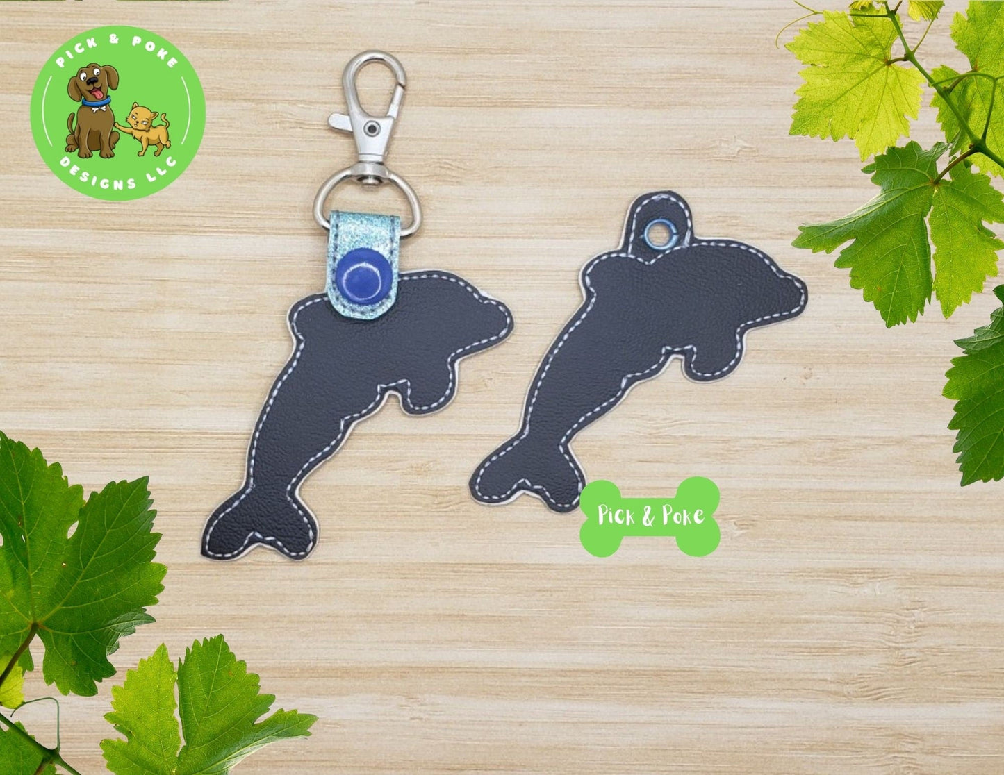 In the Hoop Embroidery Project Cute Dolphin Doodle Linework Snap Tab and Eyelet Key Fob / Gift Tag / Digital File / Instant DOWNLOAD / ITHPick and Poke Designs