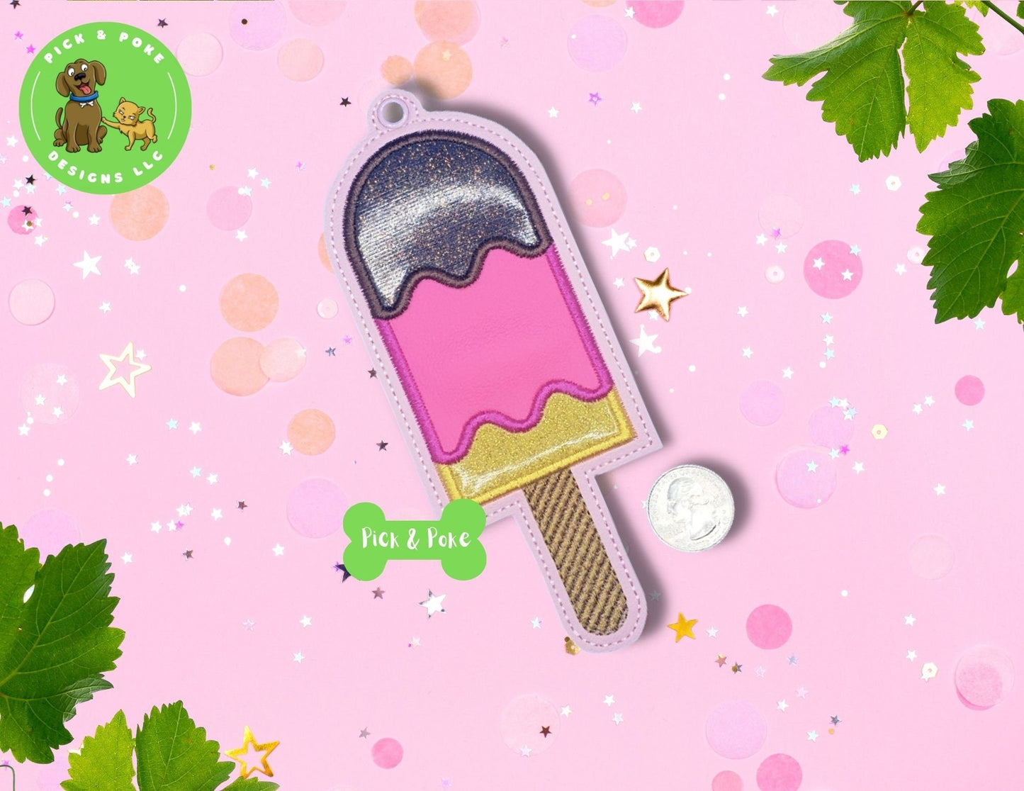 In the Hoop Embroidery Project Ice Cream Popsicle / 5x7 Bookmark Eyelet / Gift Tag / Digital File / Instant DOWNLOAD / ITHPick and Poke Designs