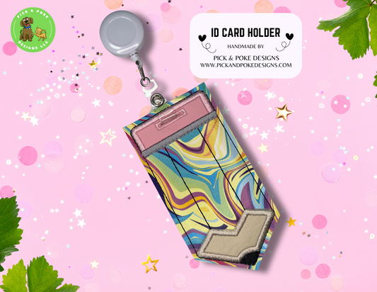 Pencil ID Card Badge Holder with Reel or Clip | Trippy Swirls Design