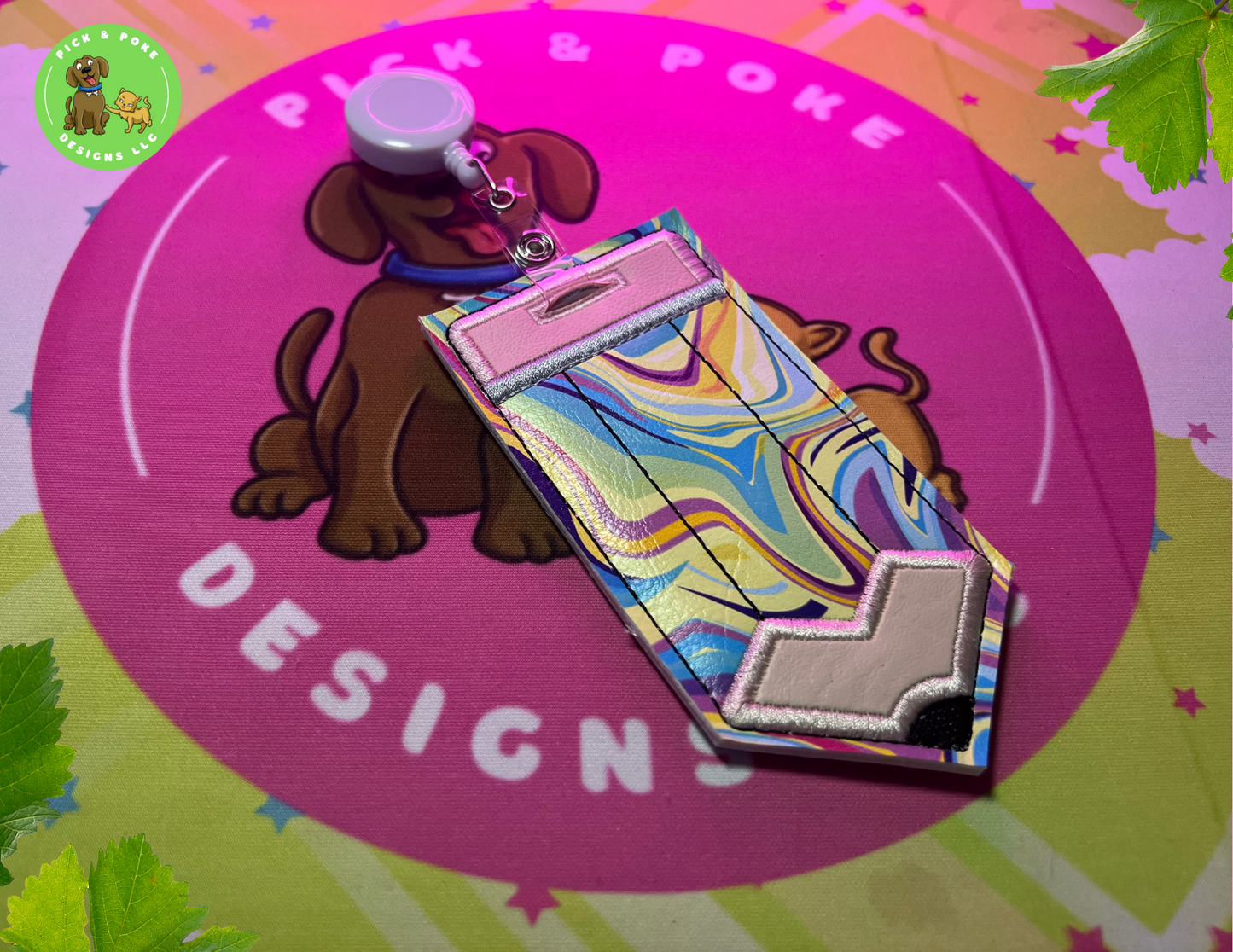 Pencil ID Card Badge Holder with Reel or Clip | Trippy Swirls Design