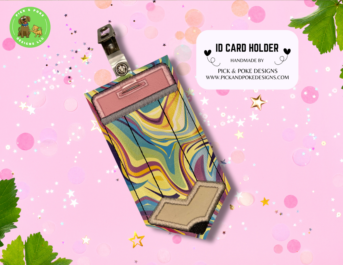 Pencil ID Card Badge Holder with Reel or Clip | Trippy Swirls Design