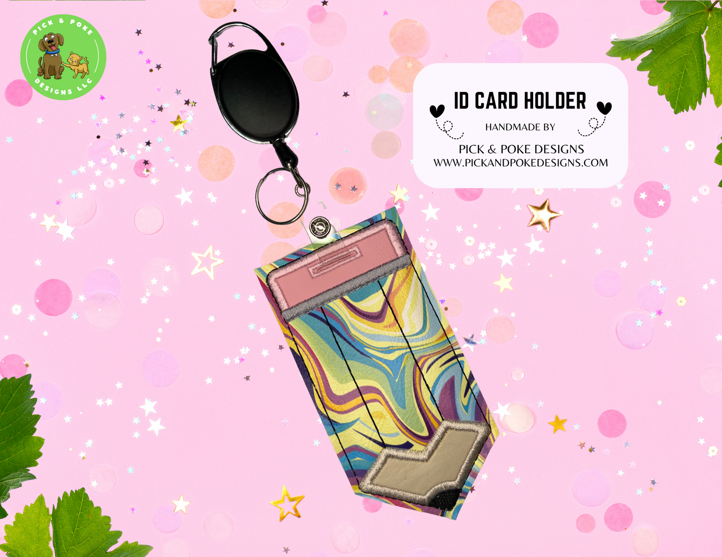 Pencil ID Card Badge Holder with Reel or Clip | Trippy Swirls Design