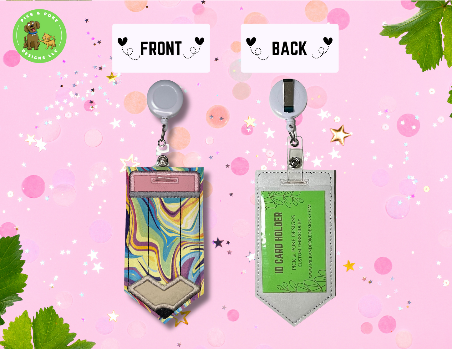 Pencil ID Card Badge Holder with Reel or Clip | Trippy Swirls Design