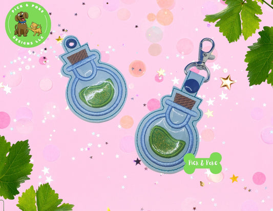 ITH Embroidery Project Applique Potion Bottle Snap Tab and Eyelet Key Fob SetPick and Poke Designs
