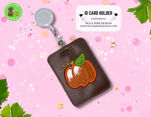 Pumpkin Card Badge Holder with Reel or Clip | Brown Vinyl