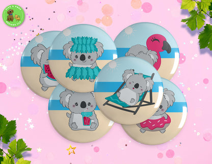 Cute Summer Koala Bear | Button Pin, Keychain, Magnet, Bottle Opener, or Mirror | 2.25-inch Size