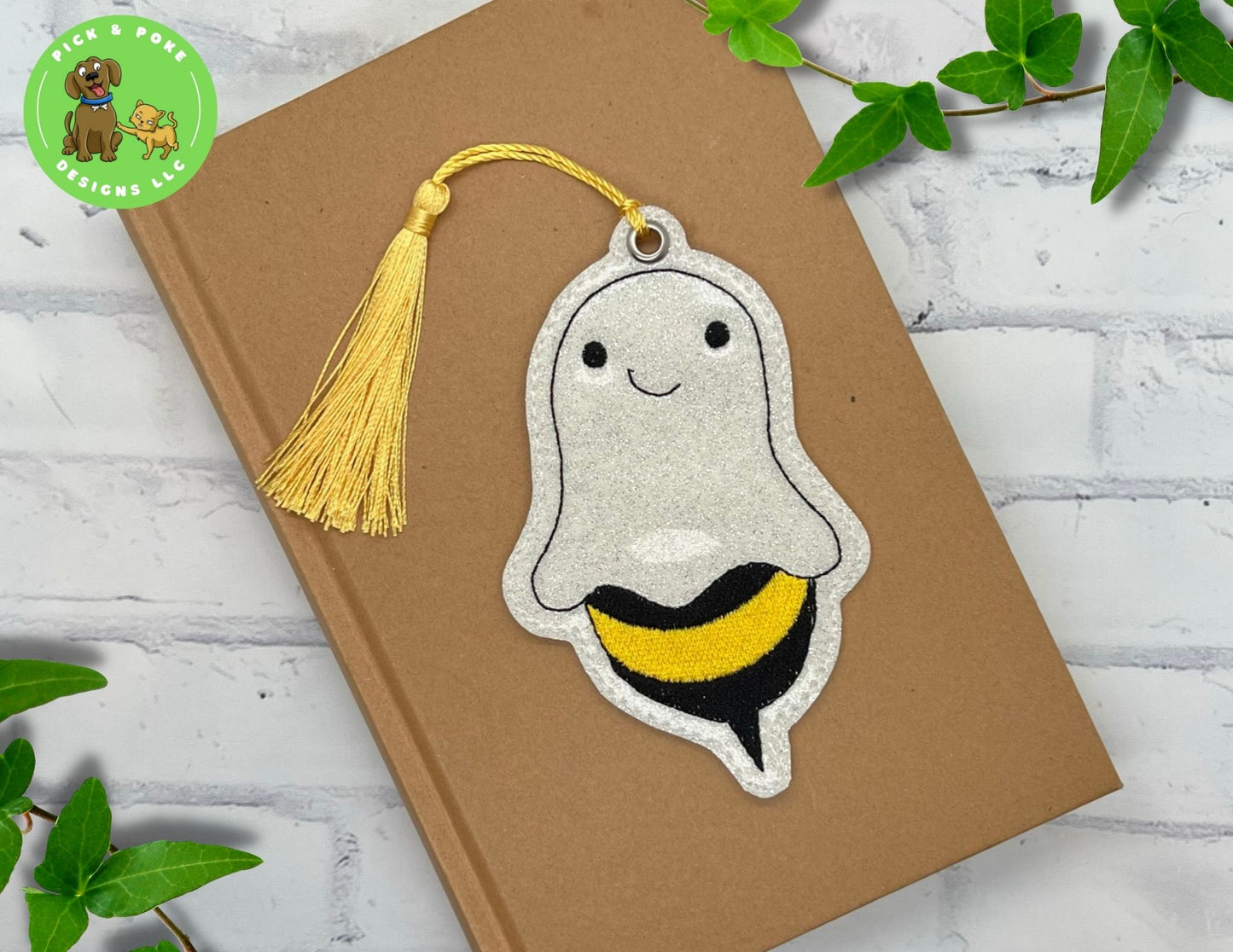Bee Vinyl Bookmark with Tassel | Boo-Bee Design | Embroidered | Made to Order