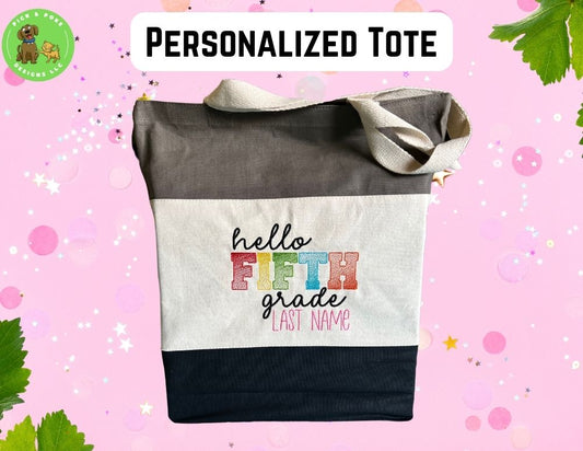 Personalized Teacher Grade Level Bag | Embroidered Tri-Color Canvas Tote