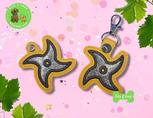 In the Hoop Embroidery Project Ninja Star Snap Tab and Eyelet Key Fob