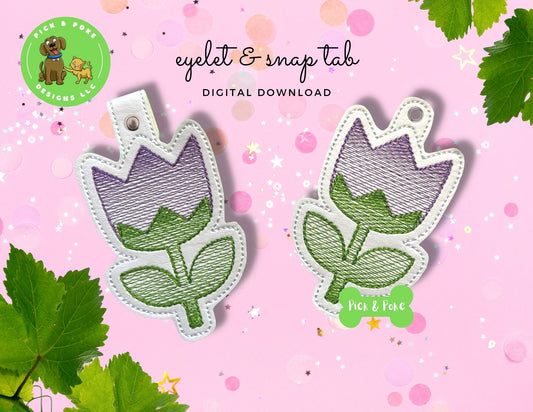 In the Hoop Embroidery Project Sketch Tulip Flower Snap Tab and Eyelet Set (Digital Download)