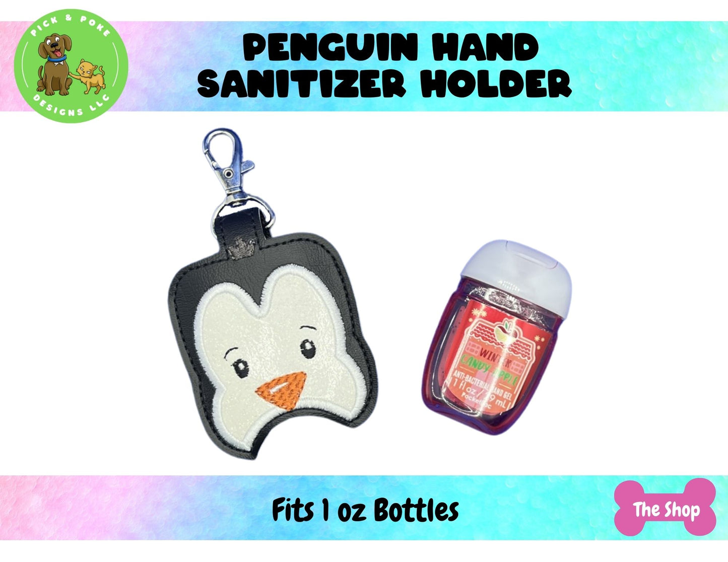 Penguin Hand Sanitizer Holder Key Chain | Embroidered on Vinyl | Made to Order