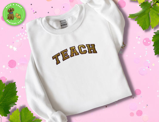 Embroidered Teach Shirt with Gold Glitter Canvas and Satin Stitch Border